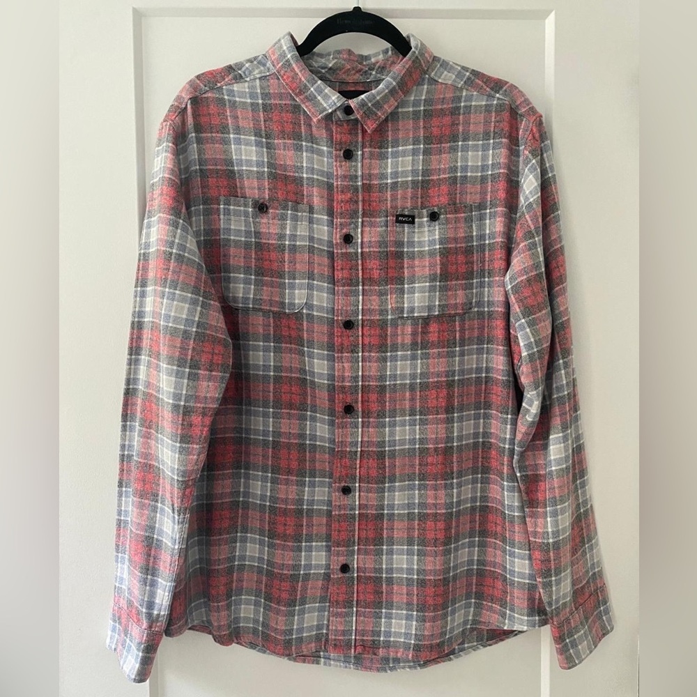 RVCA Red and Gray Plaid Button Down Shirt